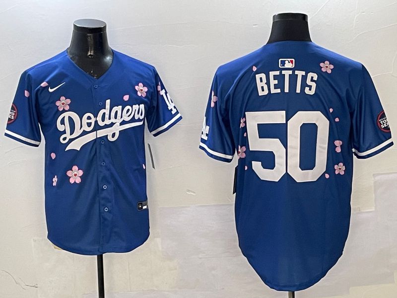 Men Los Angeles Dodgers 50 Betts Blue Sakura Edition 2025 Nike MLB Jersey style 6